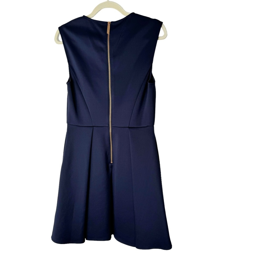 Ted Baker Floral Embroidered Navy Blue Fit Flare Dress Size 6 - Picture 4 of 6